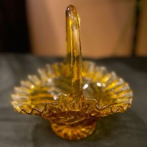 Vintage Art Glass Amber Basket